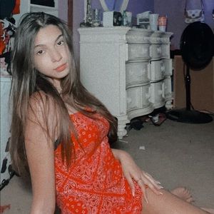 Red open back bandanna dress